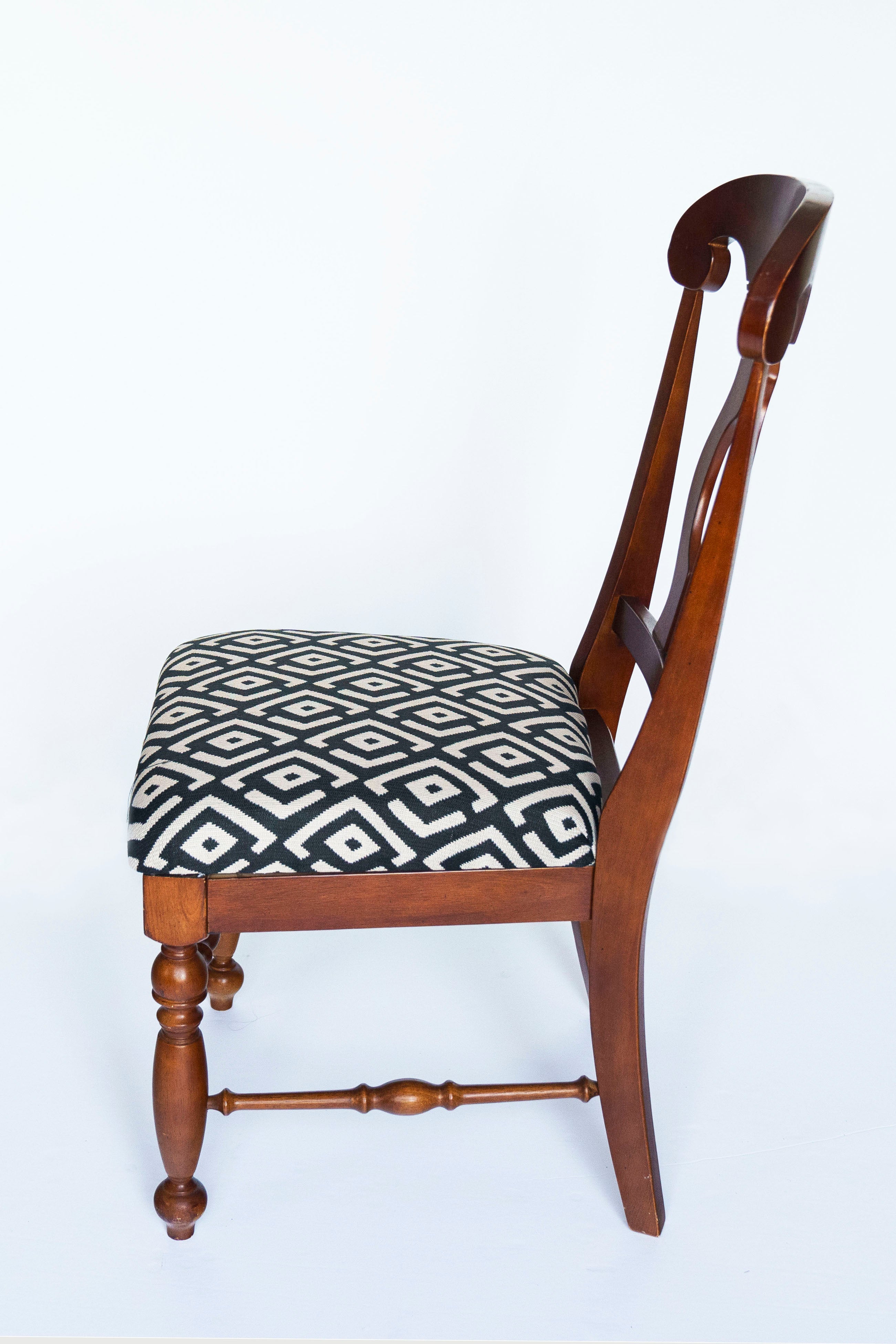 Two Traditional Side Chairs with Black and Beige Woven Fabric