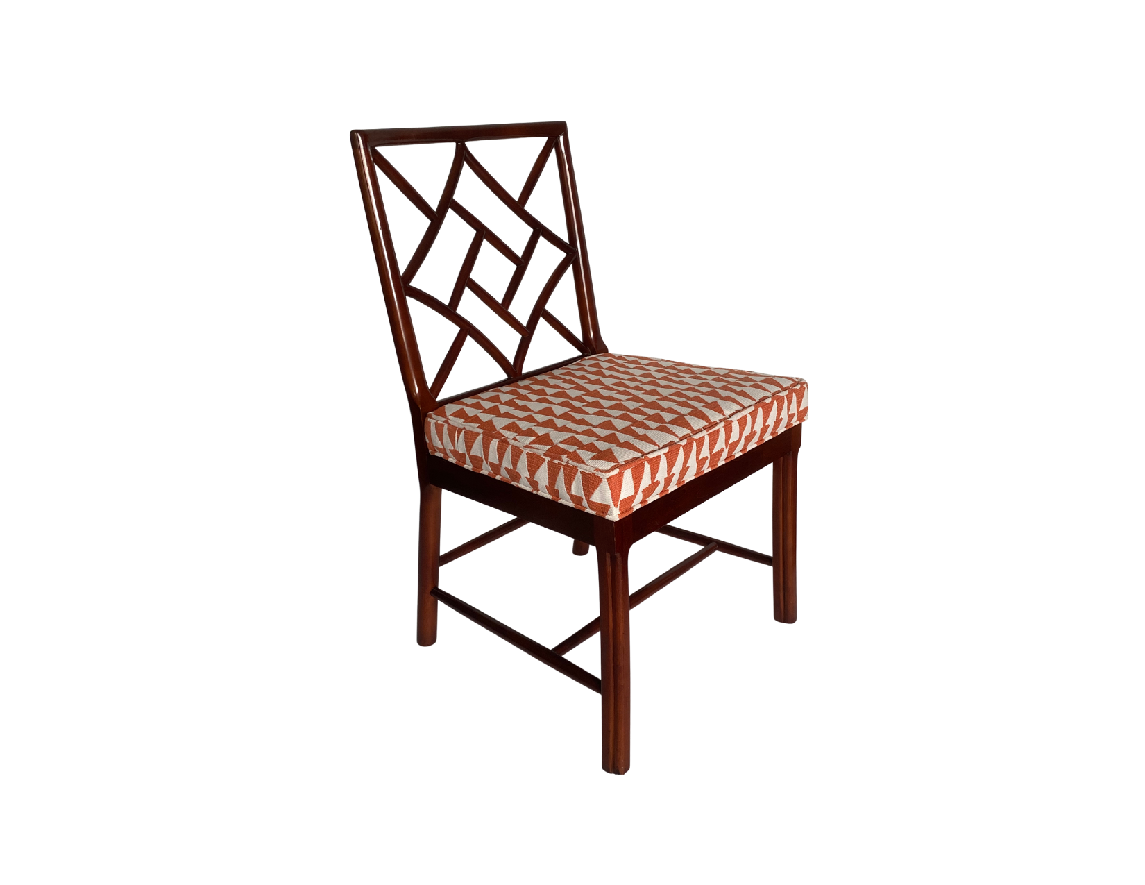 Solid Cherry Chippendale Diamond Back Side Chairs with Mud Cloth Inspired Design