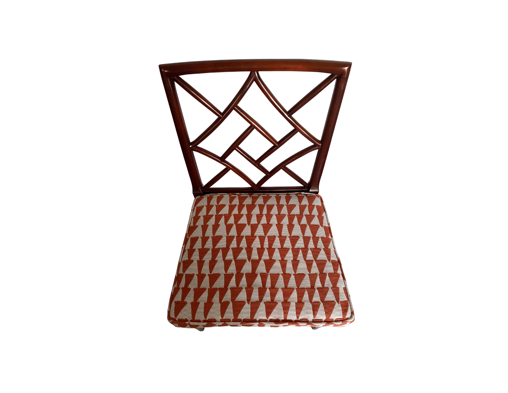 Solid Cherry Chippendale Diamond Back Side Chairs with Mud Cloth Inspired Design