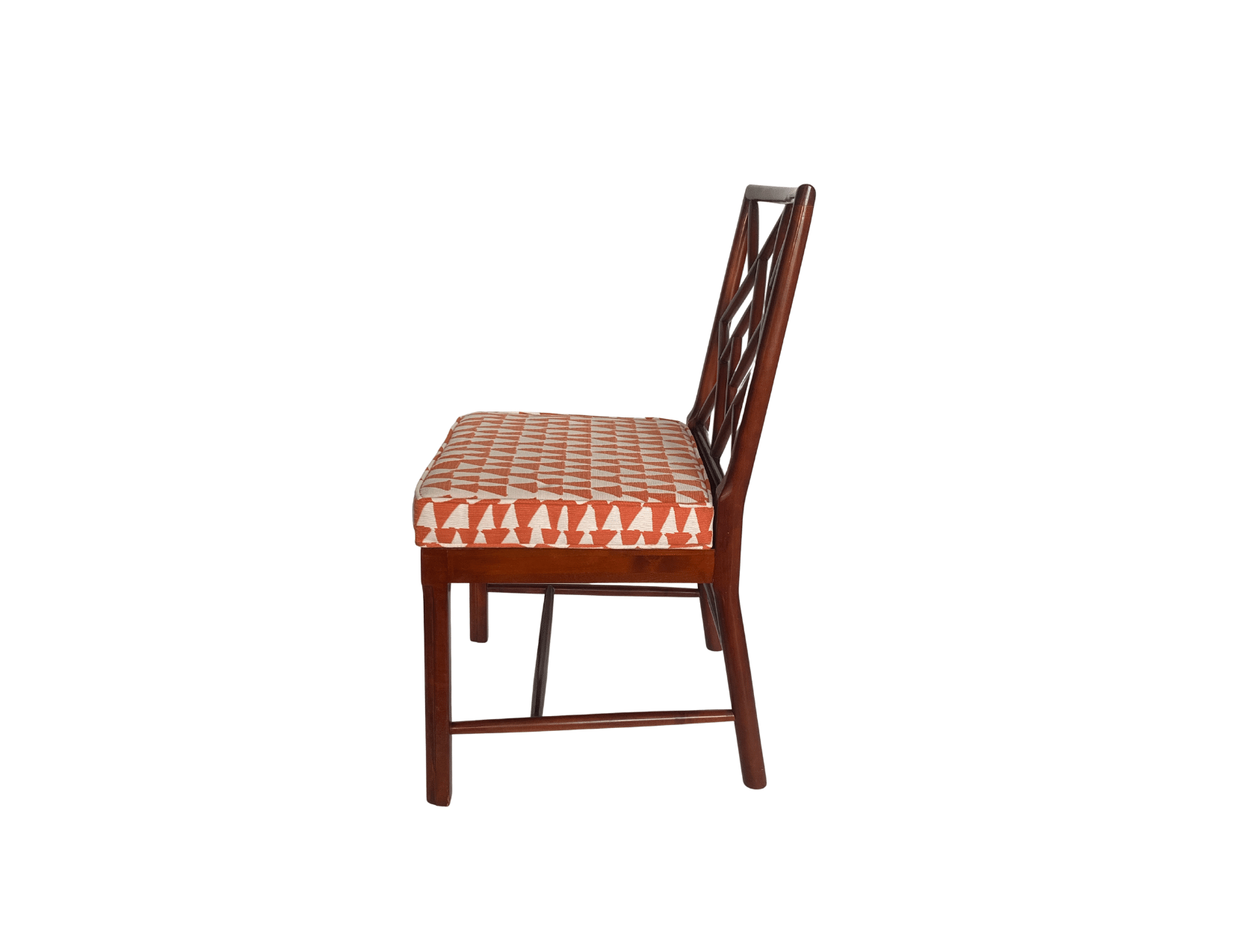 Solid Cherry Chippendale Diamond Back Side Chairs with Mud Cloth Inspired Design